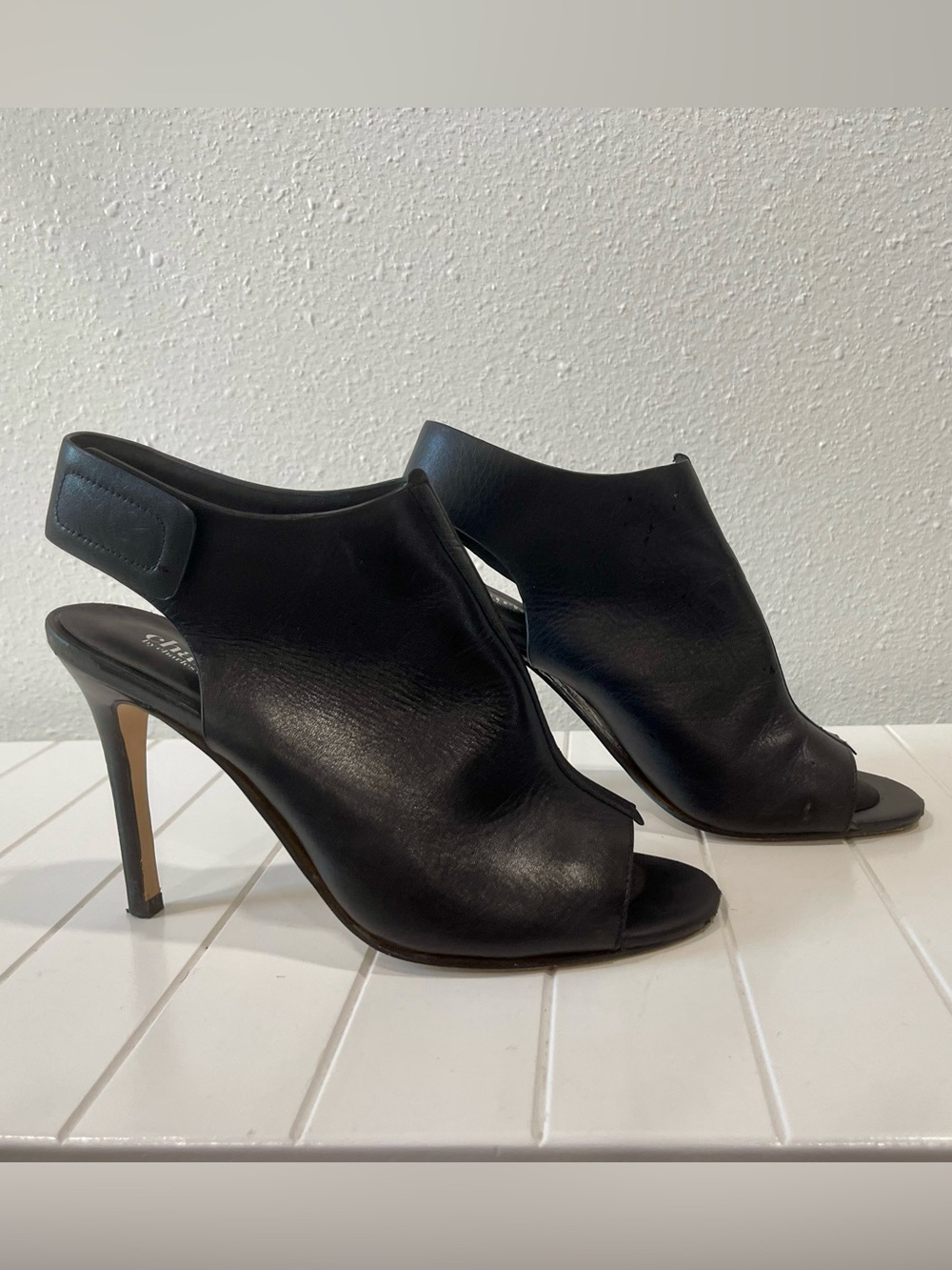 Charles by Charles David Black Peep-Toe Slingback Heels